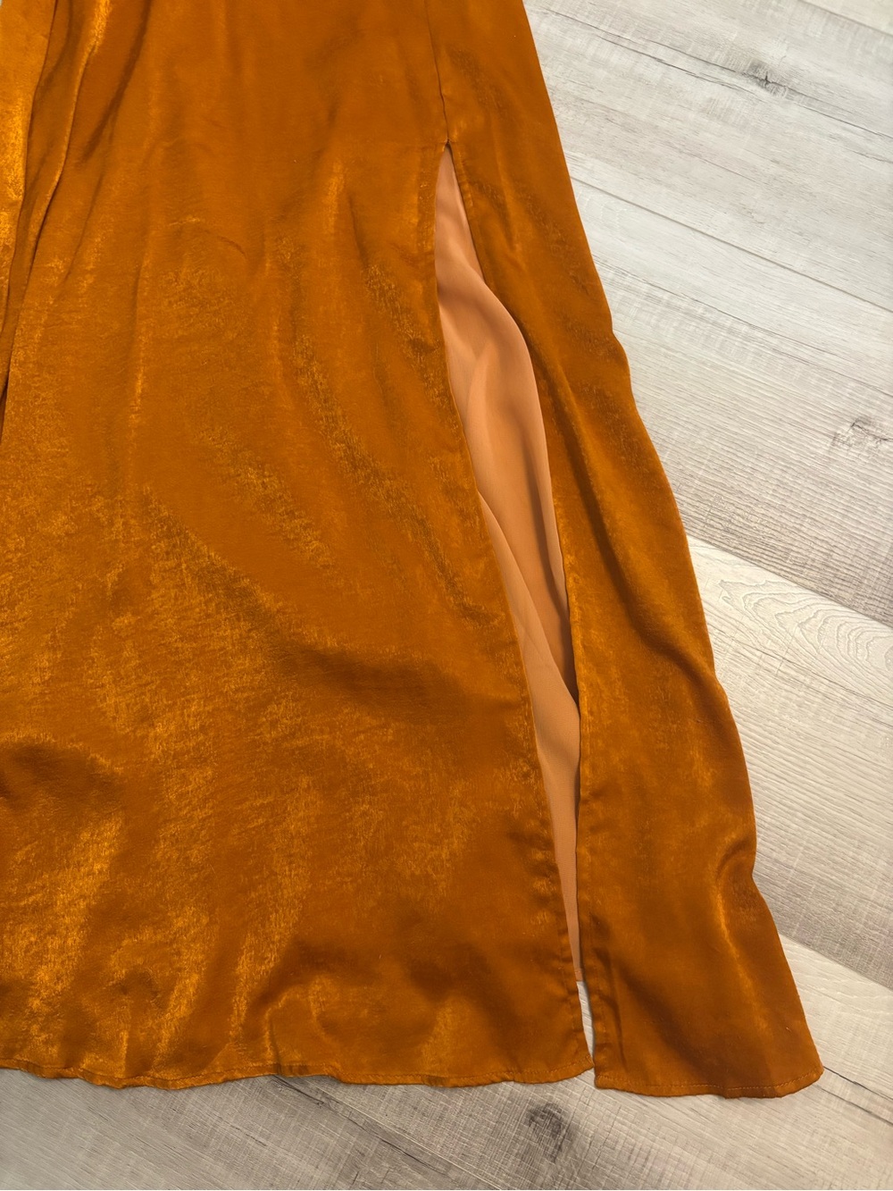 Lulus Burnt Orange Satin Maxi Dress High Slit Formal Gown XXS - Picture 8 of 11